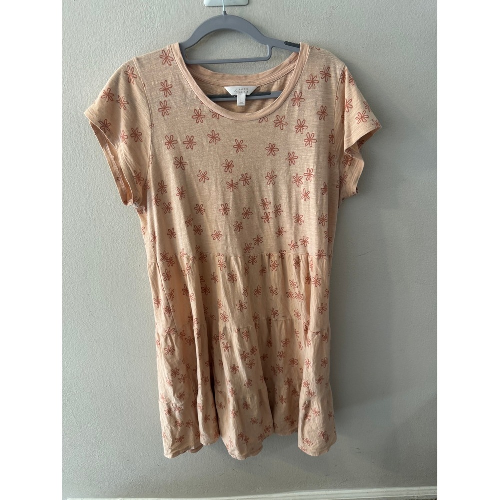 LC Lauren Conrad Peach Floral Tiered T-Shirt Dress Womens‎ Large Short Sleeve